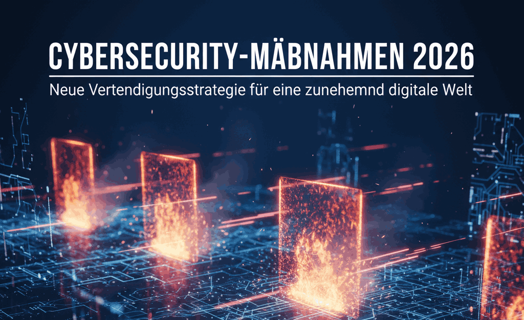 Futuristisches digitales Netzwerk mit leuchtenden Firewalls, die Cyberangriffe blockieren, dunkler blauer Hintergrund, High-Tech-Stil